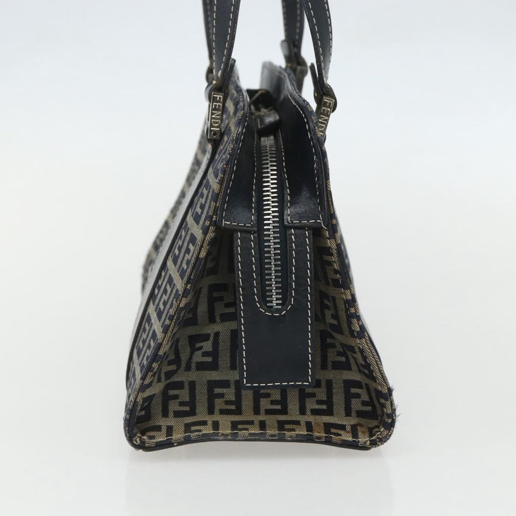 Fendi Vintage Satchel Zucchino Canvas Navy Canvas Handbag (Pre-Owned)