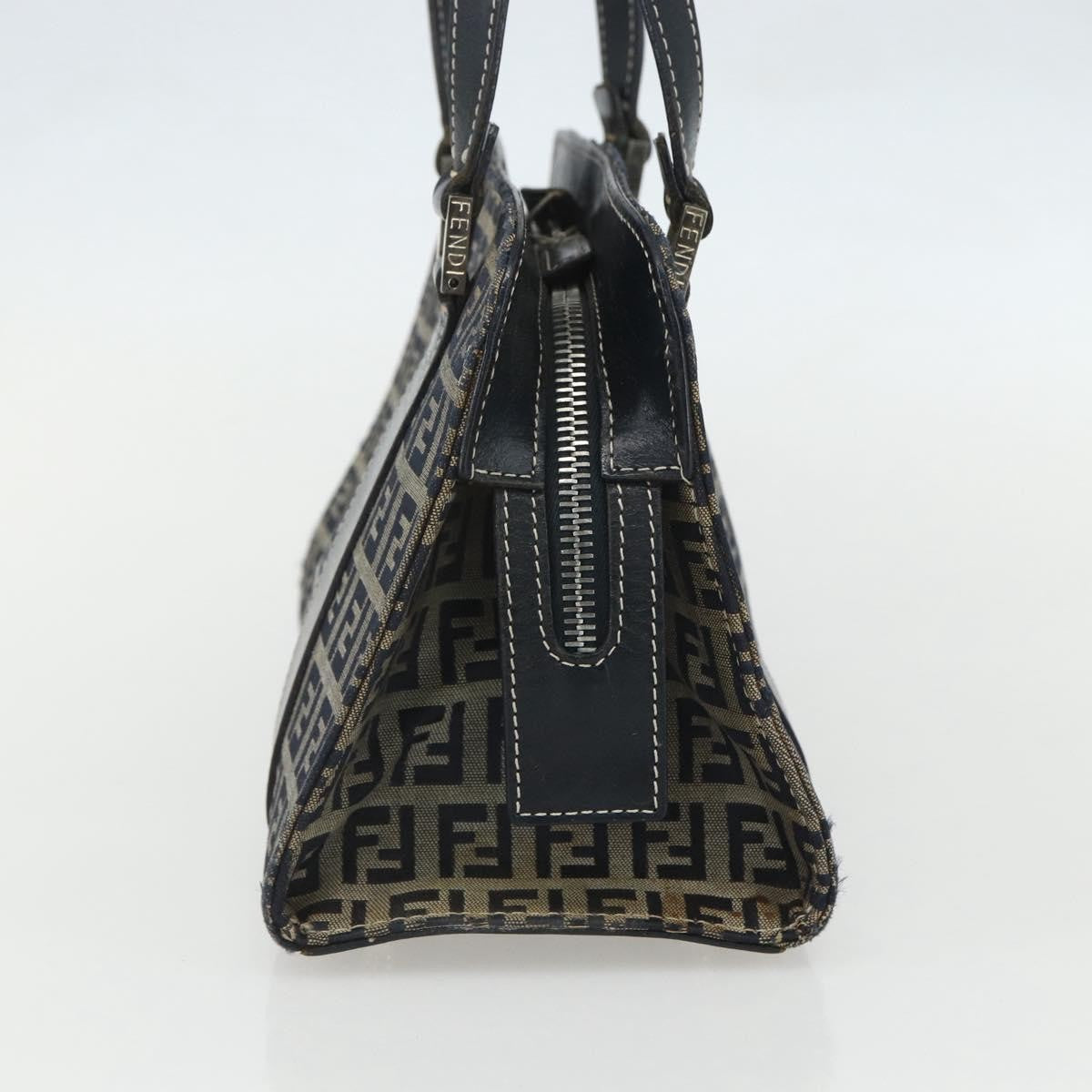 Fendi Vintage Satchel Zucchino Canvas Navy Canvas Handbag (Pre-Owned)