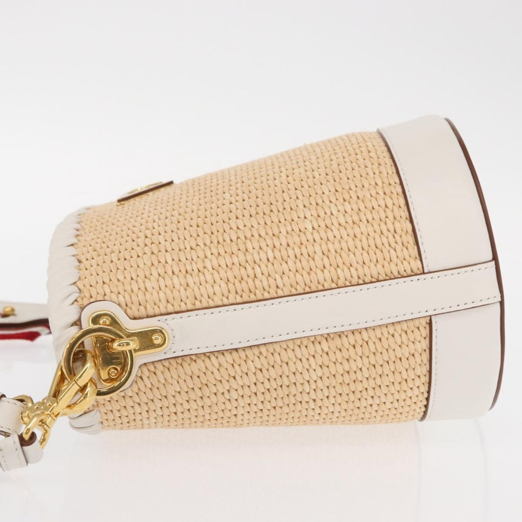 Prada Bucket Bag Woven Raffia With Leather Beige Leather Shoulder Bag Bag (Pre-Owned)