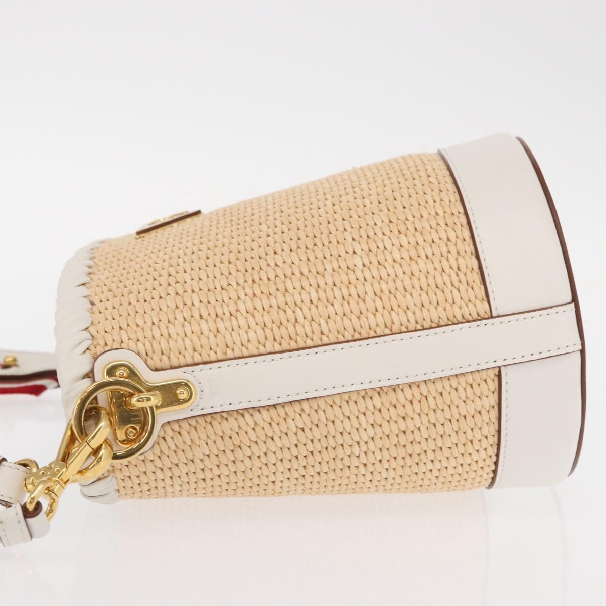 Prada Bucket Bag Woven Raffia With Leather Beige Leather Shoulder Bag Bag (Pre-Owned)