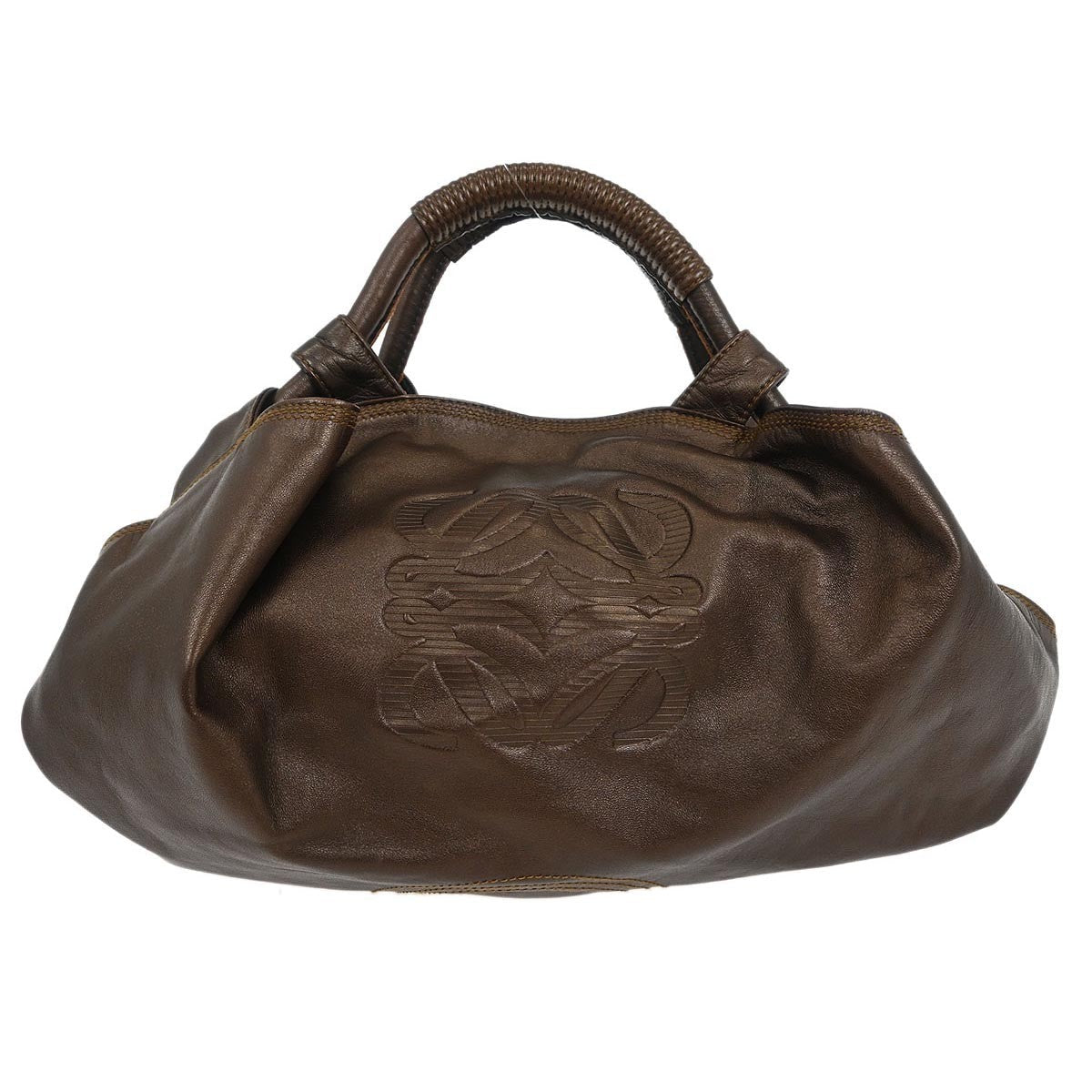 Loewe Anagram Logo Nappa Aire Hand Bag Leather Brown Leather Handbag (Pre-Owned)