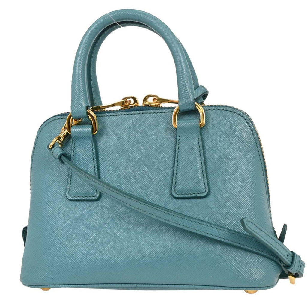 Prada Promenade Bag Saffiano Leather Blue Leather Handbag (Pre-Owned)