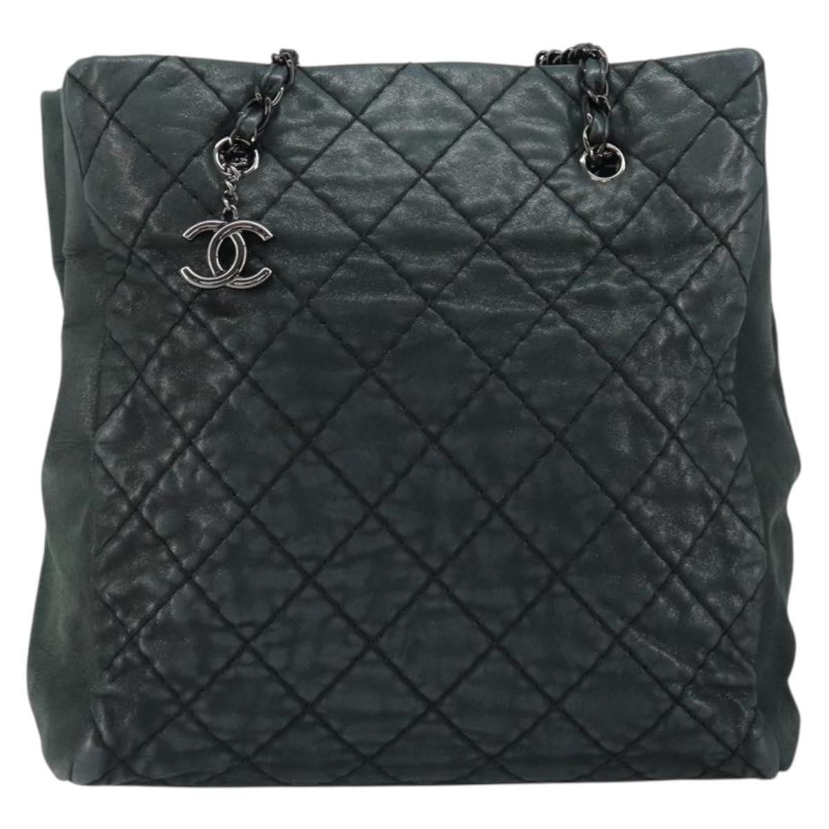 Chanel Cc Charm Tote Quilted Iridescent Calfskin Green Leather Tote Bag Bag (Pre-Owned)