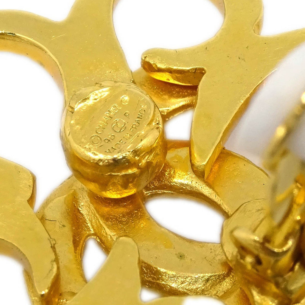 Chanel Vintage Cc Flower Clip-On Earrings Metal Gold Gold_Plated Earrings Jewelry (Pre-Owned)