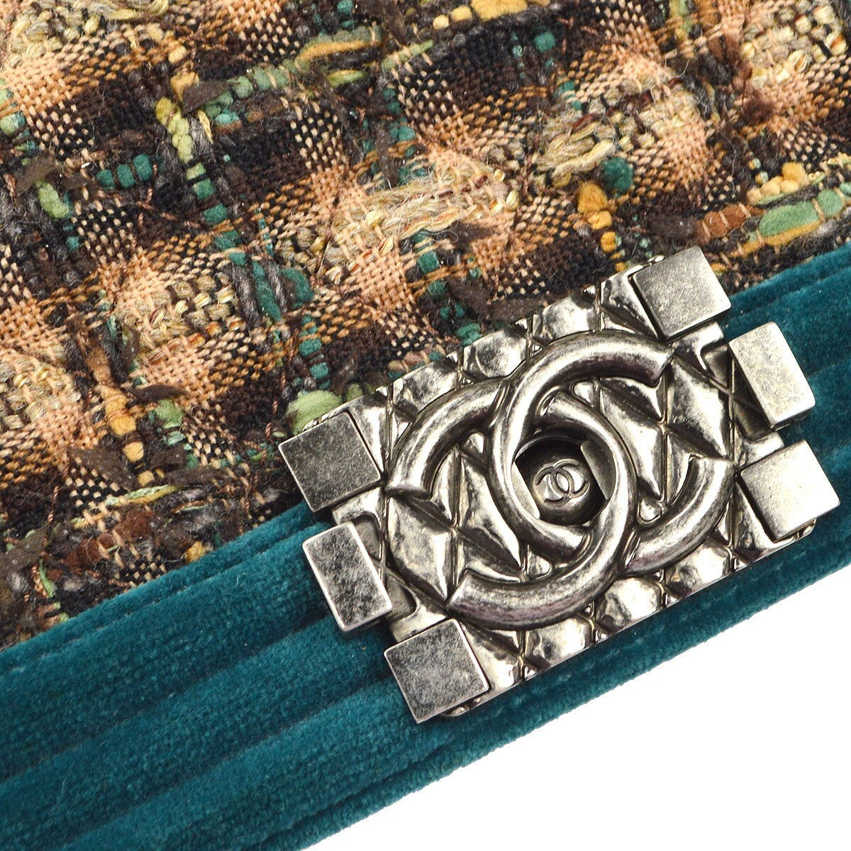 Chanel Boy Flap Bag Quilted Tweed With Velvet Blue Velvet Shoulder Bag Bag (Pre-Owned)