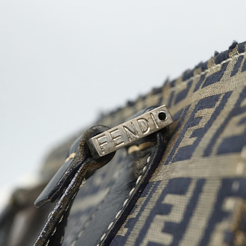 Fendi Vintage Satchel Zucchino Canvas Navy Canvas Handbag (Pre-Owned)