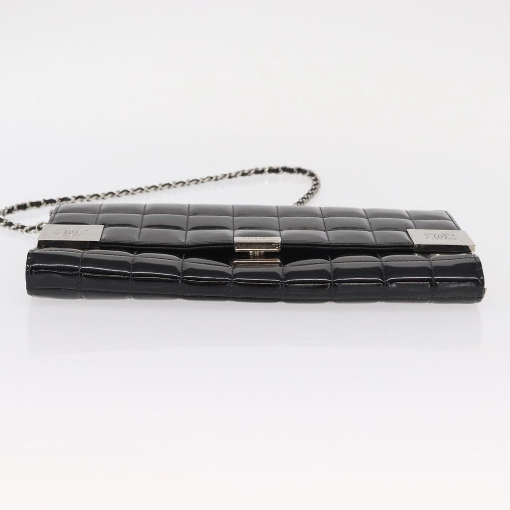 Chanel Chocolate Bar Chain Clutch Quilted Patent Black Patent_Leather Clutche & Pouche Bag (Pre-Owned)