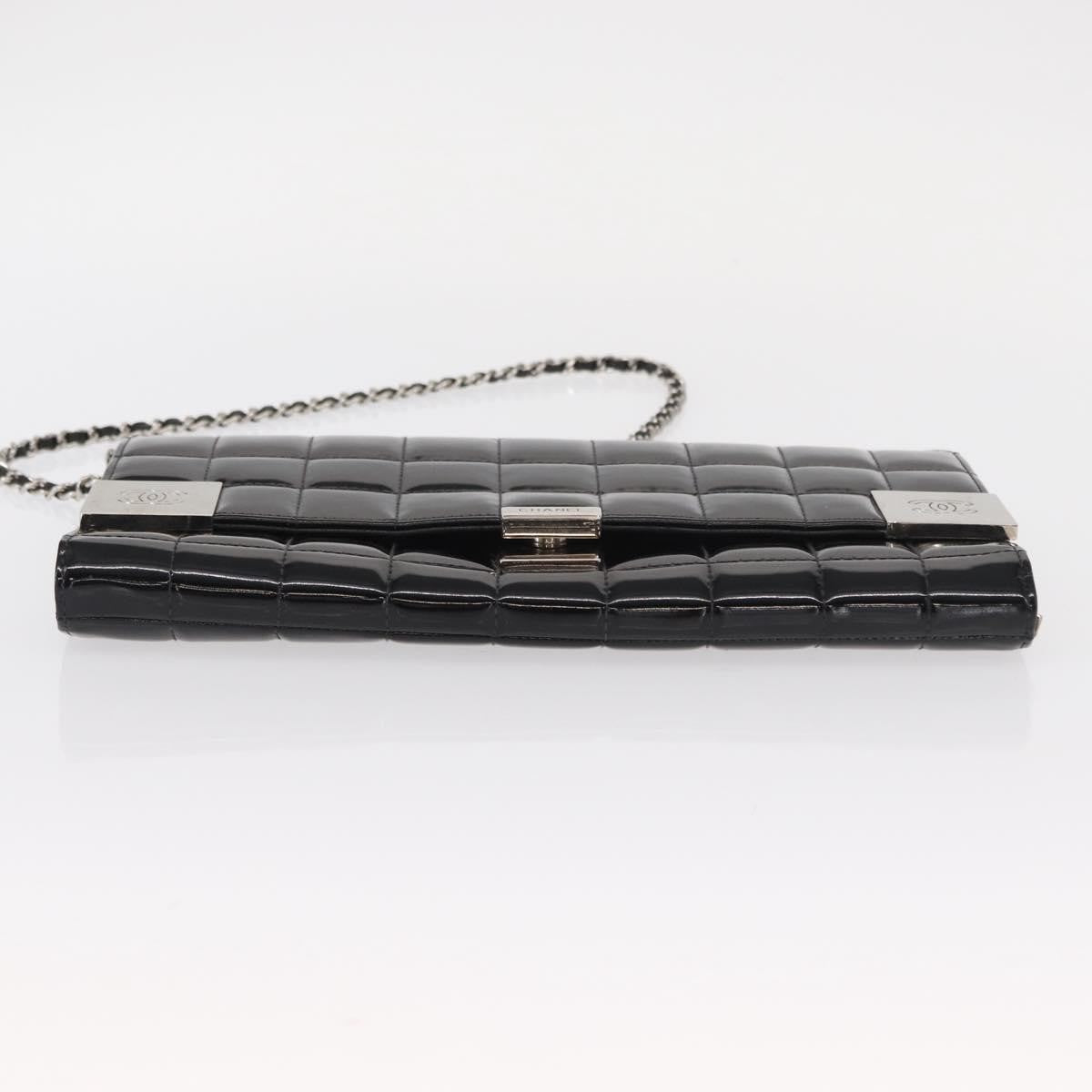 Chanel Chocolate Bar Chain Clutch Quilted Patent Black Patent_Leather Clutche & Pouche Bag (Pre-Owned)