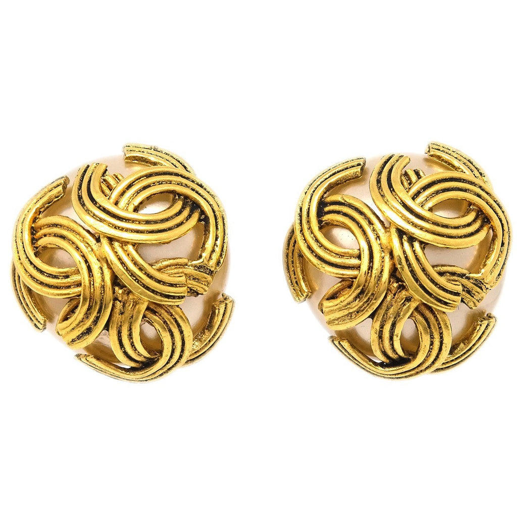 Chanel Vintage Triple Cc Earrings Metal Gold Gold_Plated Earrings Jewelry (Pre-Owned)