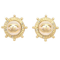 Chanel Vintage Round Clip-On Earrings Metal With Faux Pearl Gold Metal Earrings Jewelry (Pre-Owned)