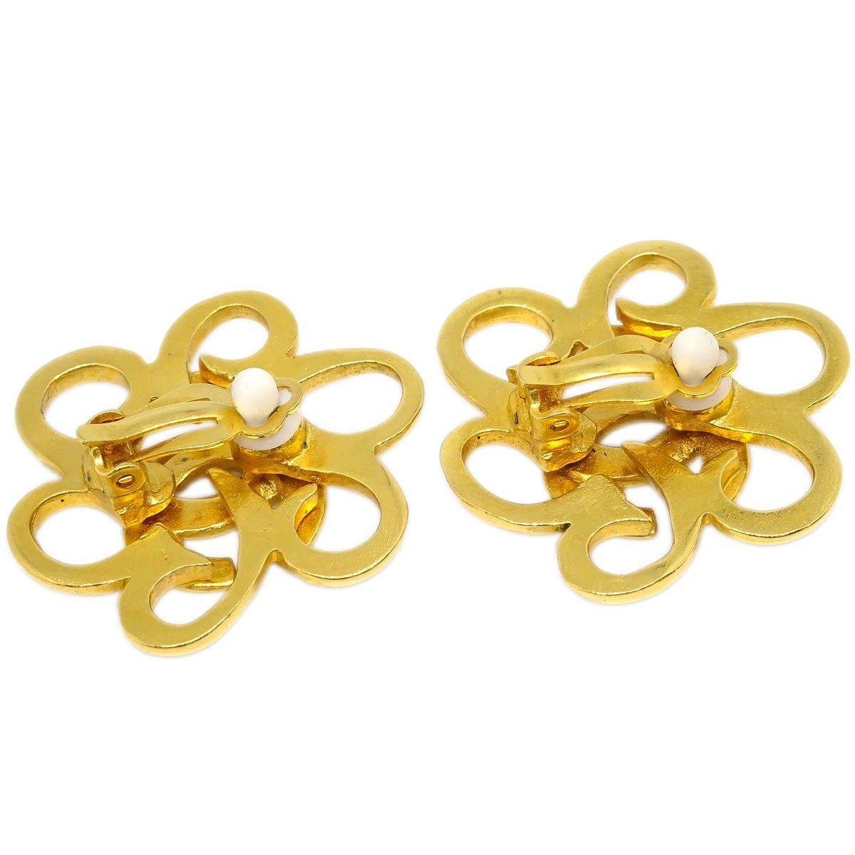 Chanel Vintage Cc Flower Clip-On Earrings Metal Gold Gold_Plated Earrings Jewelry (Pre-Owned)