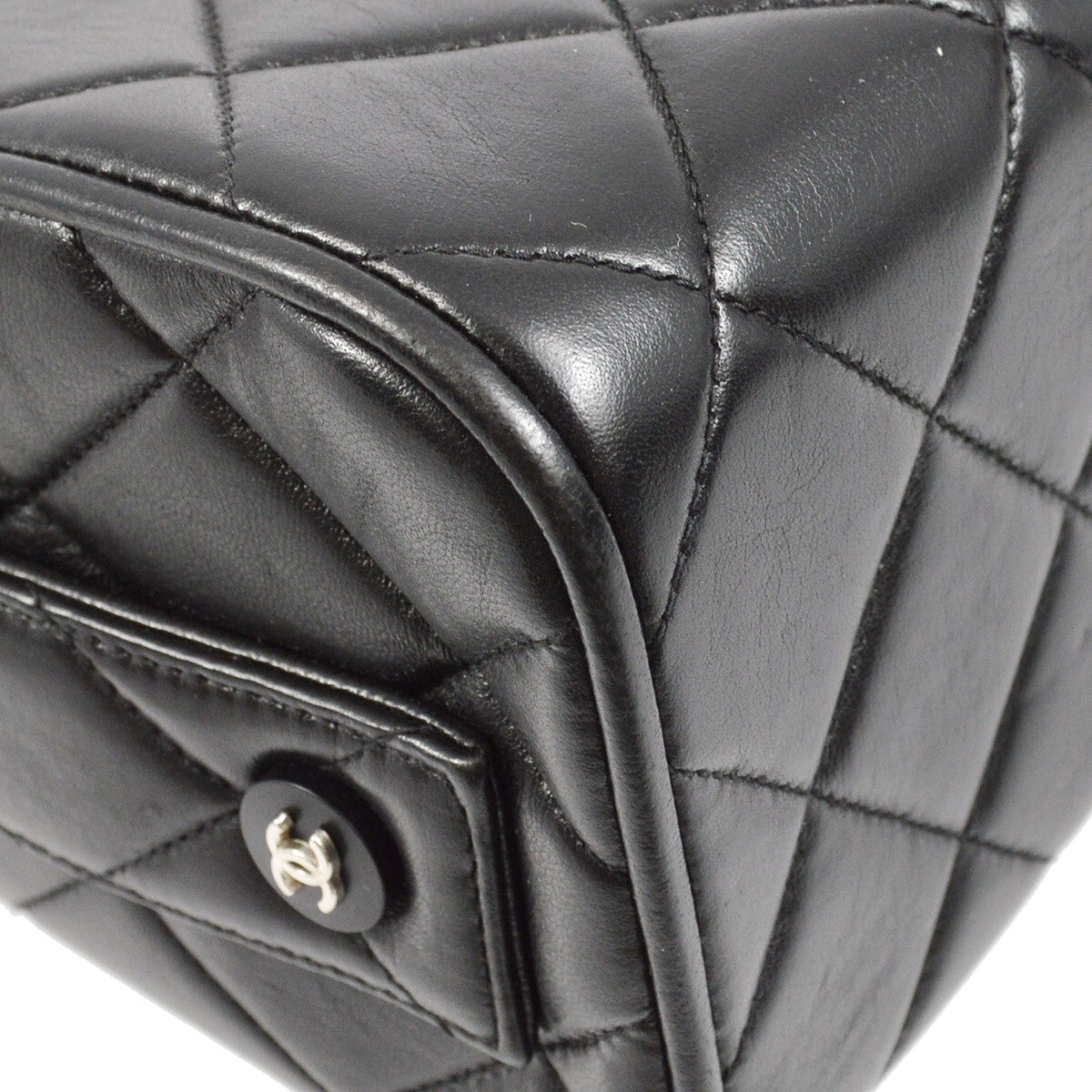 Chanel Vintage Metal Box Bag Quilted Lambskin Black Leather Handbag (Pre-Owned)