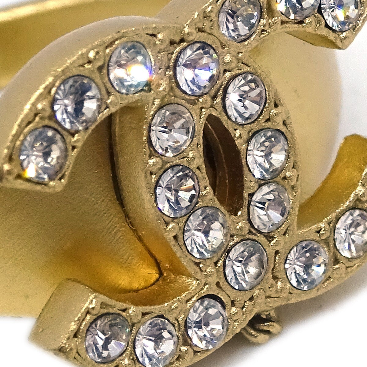 Chanel Logo Bangle With Chain Attached Cc Ring Metal With Crystal Gold Gold_Plated Bracelet Jewelry (Pre-Owned)