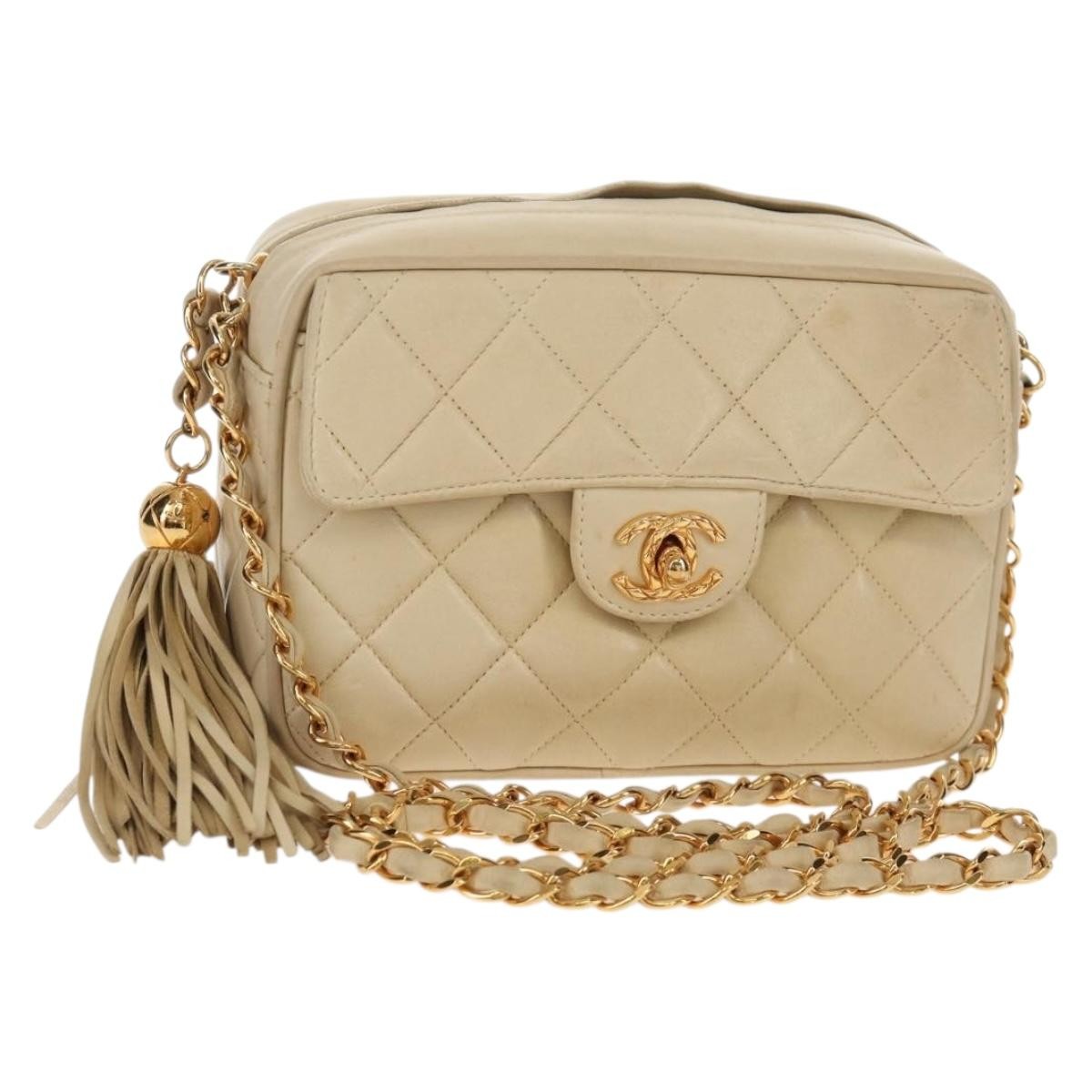 Chanel Chain Flap Shoulder Bag Quilted Lambskin Beige Leather Shoulder Bag Bag (Pre-Owned)