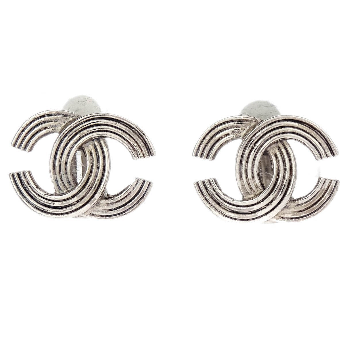 Chanel Cc Clip-On Earrings Metal Silver Silver_Plated Earrings Jewelry (Pre-Owned)