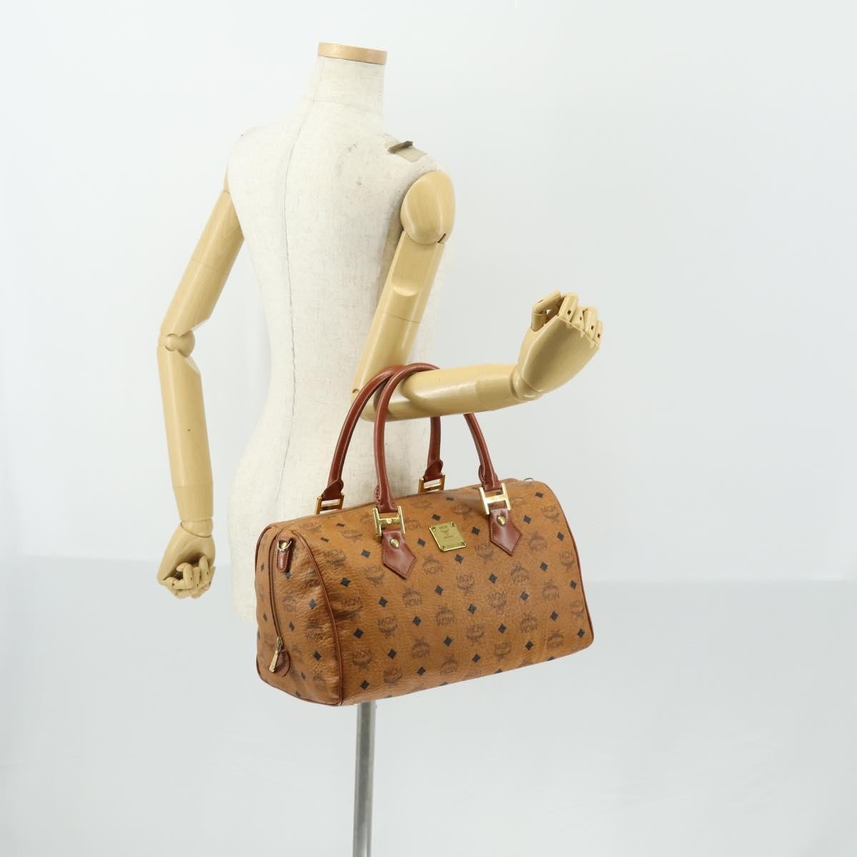 MCM Visetos Logogramme Handbag Canvas And Leather Brown Canvas Travel Bag Bag (Pre-Owned)