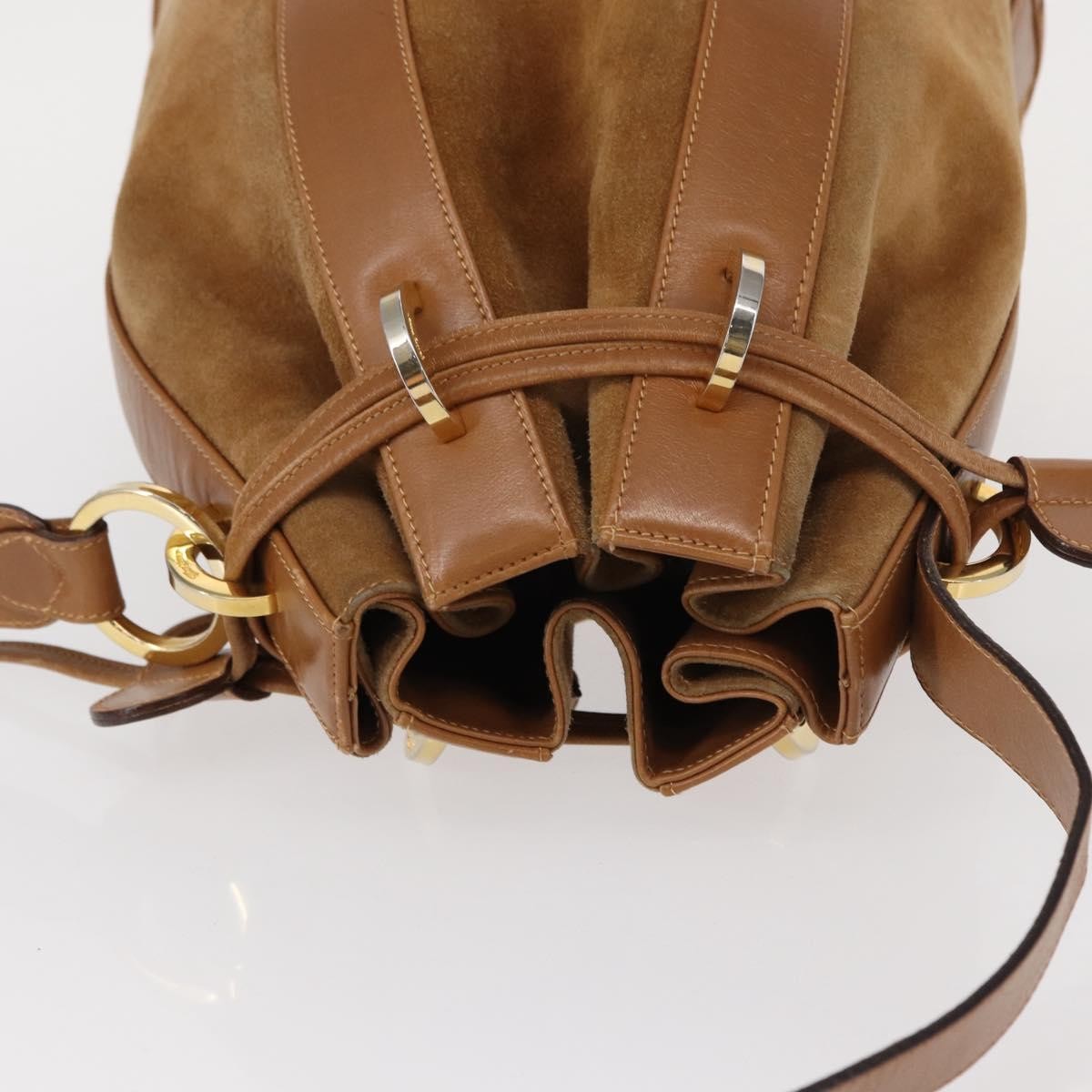 Salvatore Ferragamo Vintage Shoulder Bag Leather Beige Suede Shoulder Bag Bag (Pre-Owned)