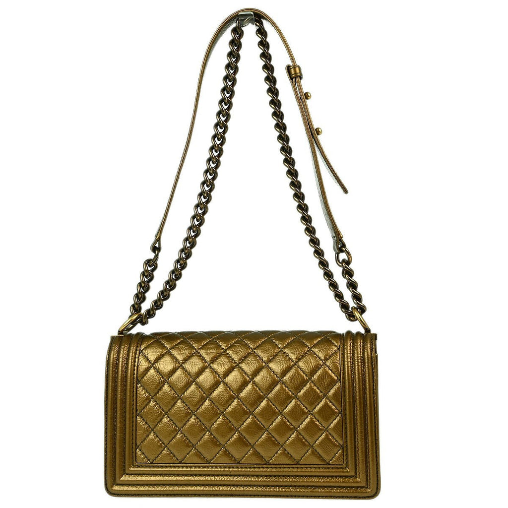 Chanel Boy Flap Bag Quilted Calfskin Gold Leather Shoulder Bag Bag (Pre-Owned)