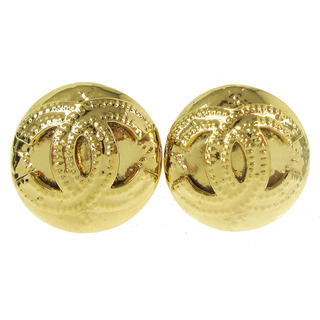 Chanel Vintage Cc Round Clip-On Earrings Metal Gold Gold_Plated Earrings Jewelry (Pre-Owned)