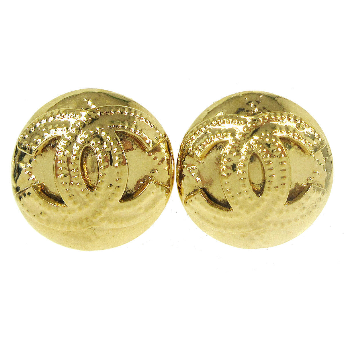 Chanel Vintage Cc Round Clip-On Earrings Metal Gold Gold_Plated Earrings Jewelry (Pre-Owned)