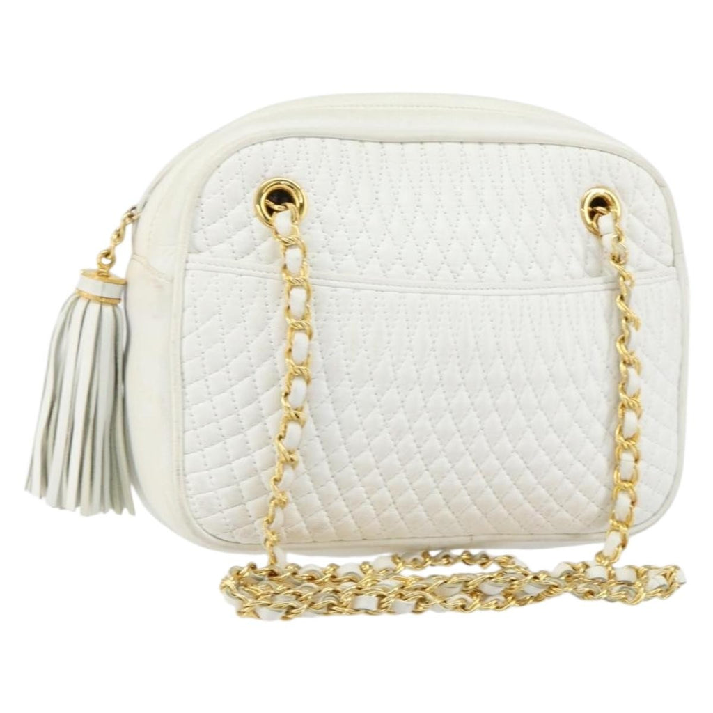 Bally Vintage Chain Shoulder Bag Quilted Leather White Leather Shoulder Bag Bag (Pre-Owned)