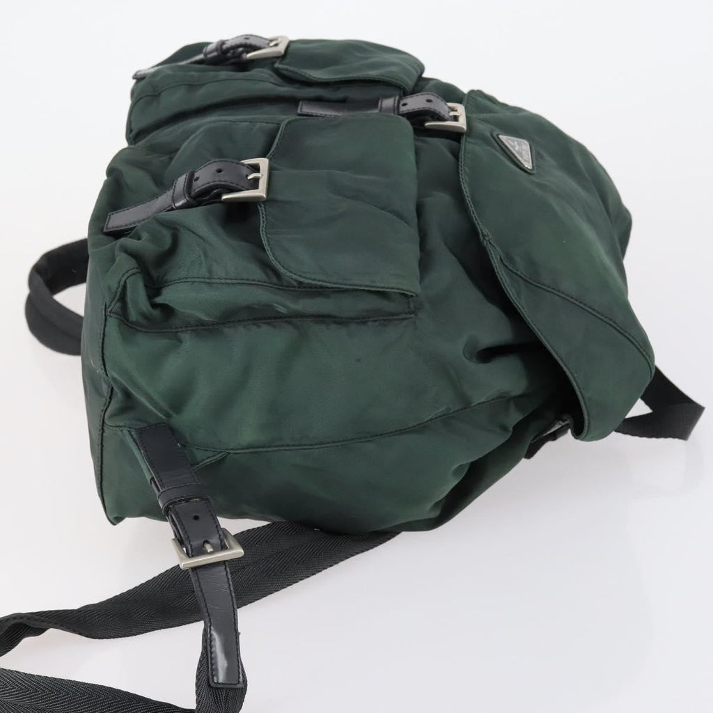 Prada Vela Double Front Pocket Backpack Tessuto With Saffiano Leather Green Nylon Backpack Bag (Pre-Owned)