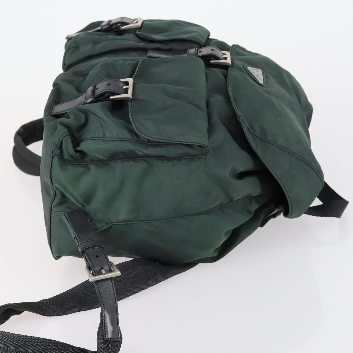 Prada Vela Double Front Pocket Backpack Tessuto With Saffiano Leather Green Nylon Backpack Bag (Pre-Owned)