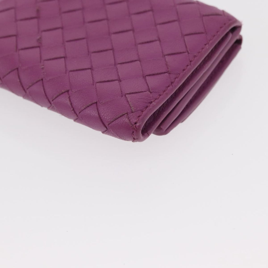 Bottega Veneta Trifold Wallet Intrecciato Leather Purple Leather Wallets Accessory (Pre-Owned)