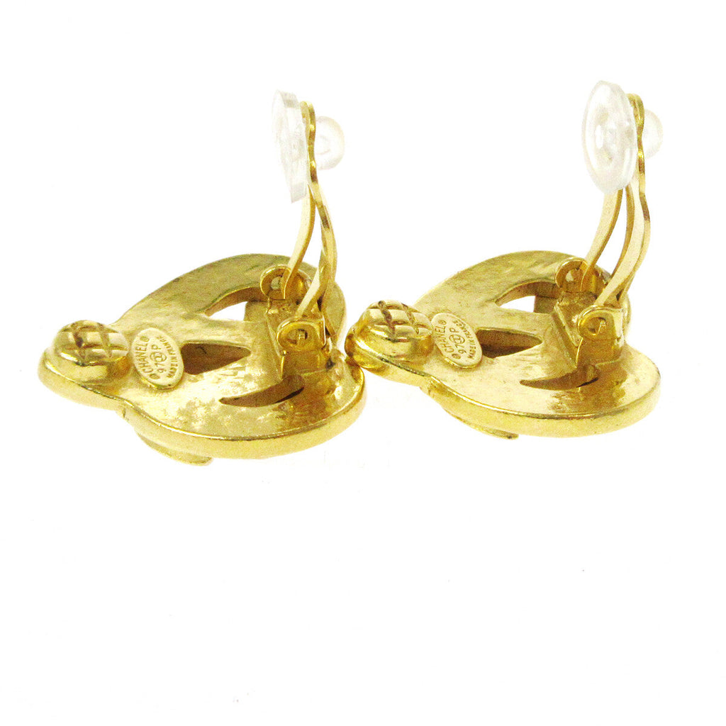 Chanel Vintage Cc Heart Clip-On Earrings Metal Gold Gold Earrings Jewelry (Pre-Owned)
