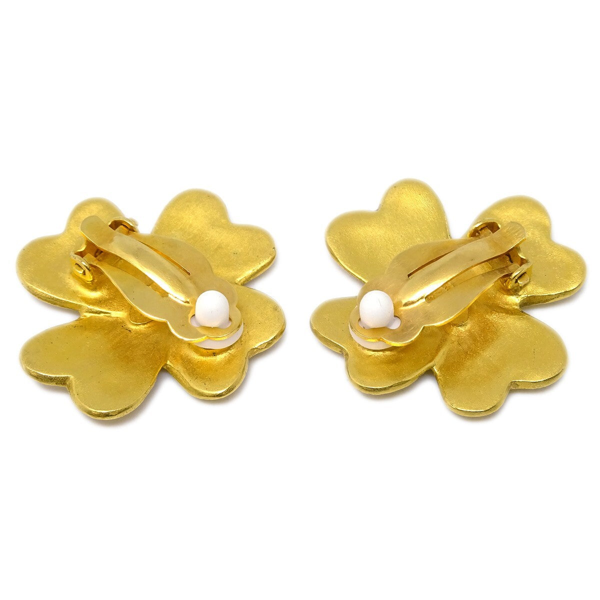 Chanel Vintage Cc Clover Clip-On Earrings Metal Gold Gold_Plated Earrings Jewelry (Pre-Owned)