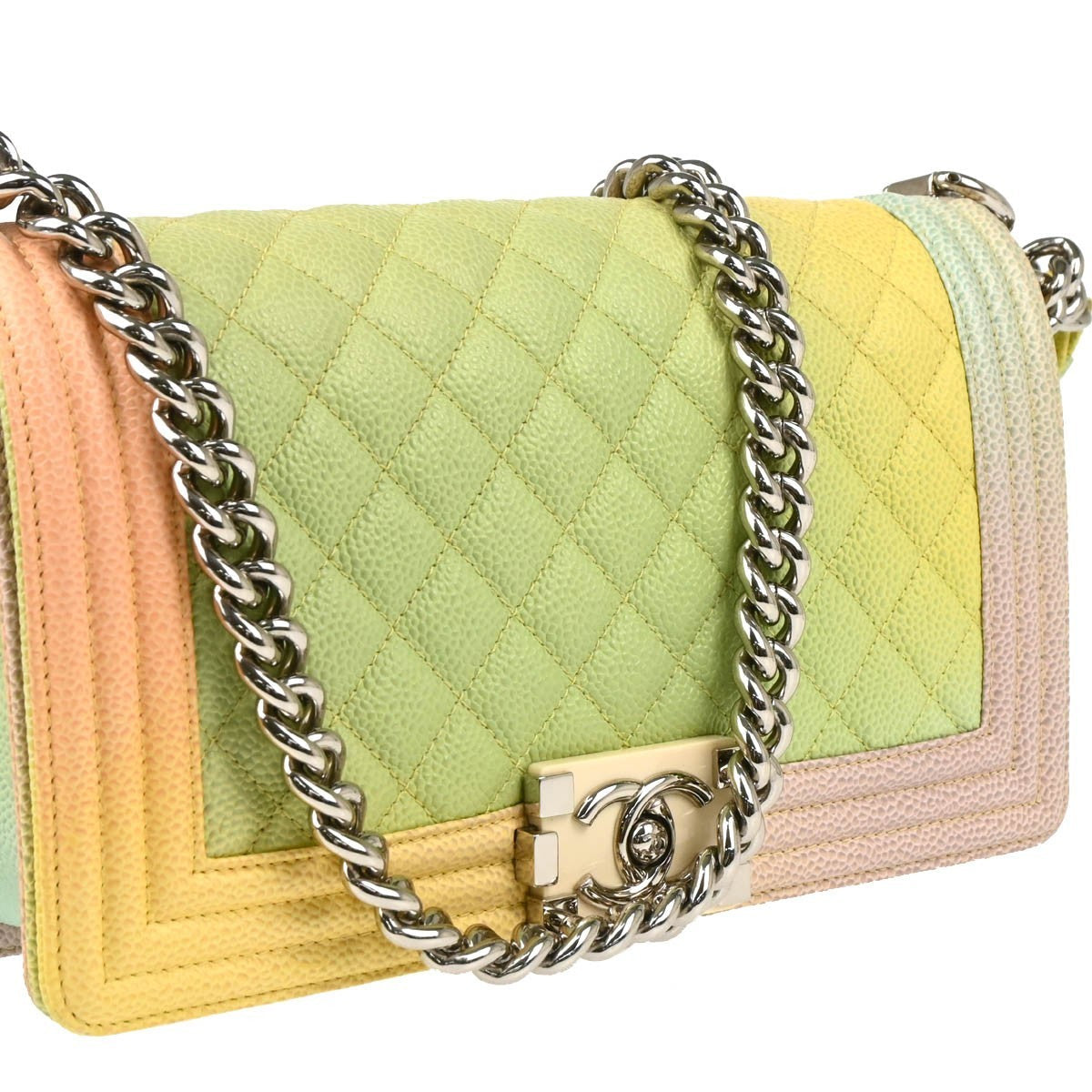 Chanel Rainbow Boy Flap Bag Quilted Painted Caviar Multicolour Leather Shoulder Bag Bag (Pre-Owned)