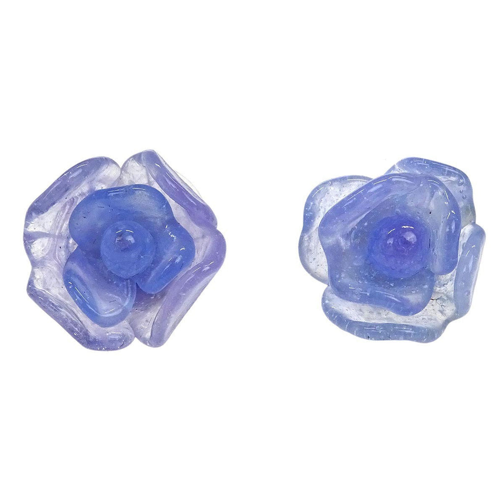 Chanel Vintage Cc Camellia Clip-On Earrings Resin Silver Silver_Plated Earrings Jewelry (Pre-Owned)