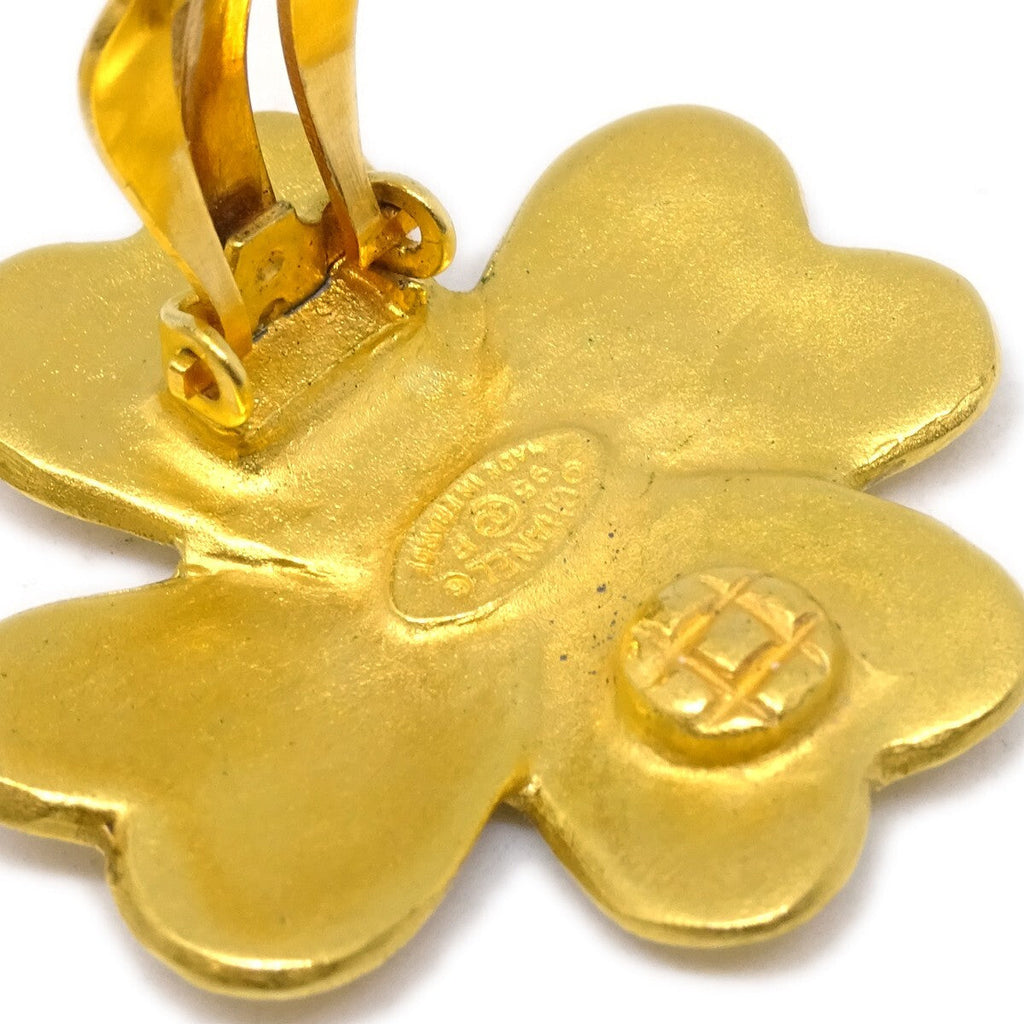 Chanel Vintage Cc Clover Clip-On Earrings Metal Gold Gold_Plated Earrings Jewelry (Pre-Owned)