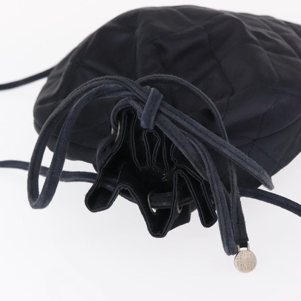 Chanel Vintage Drawstring Backpack Quilted Satin With Suede Navy Satin Backpack Bag (Pre-Owned)
