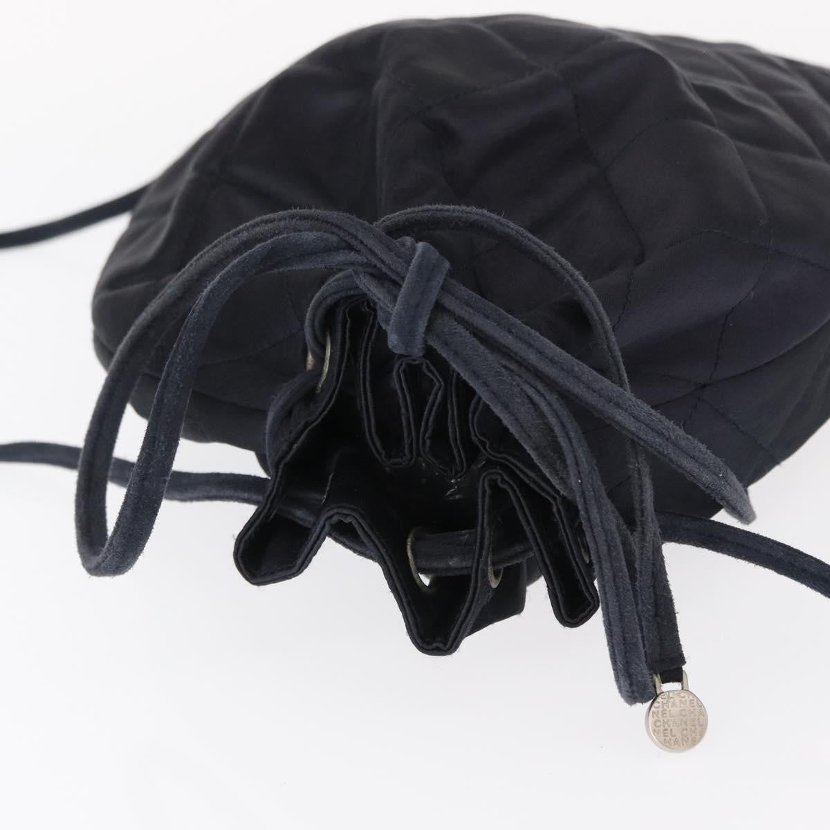 Chanel Vintage Drawstring Backpack Quilted Satin With Suede Navy Satin Backpack Bag (Pre-Owned)