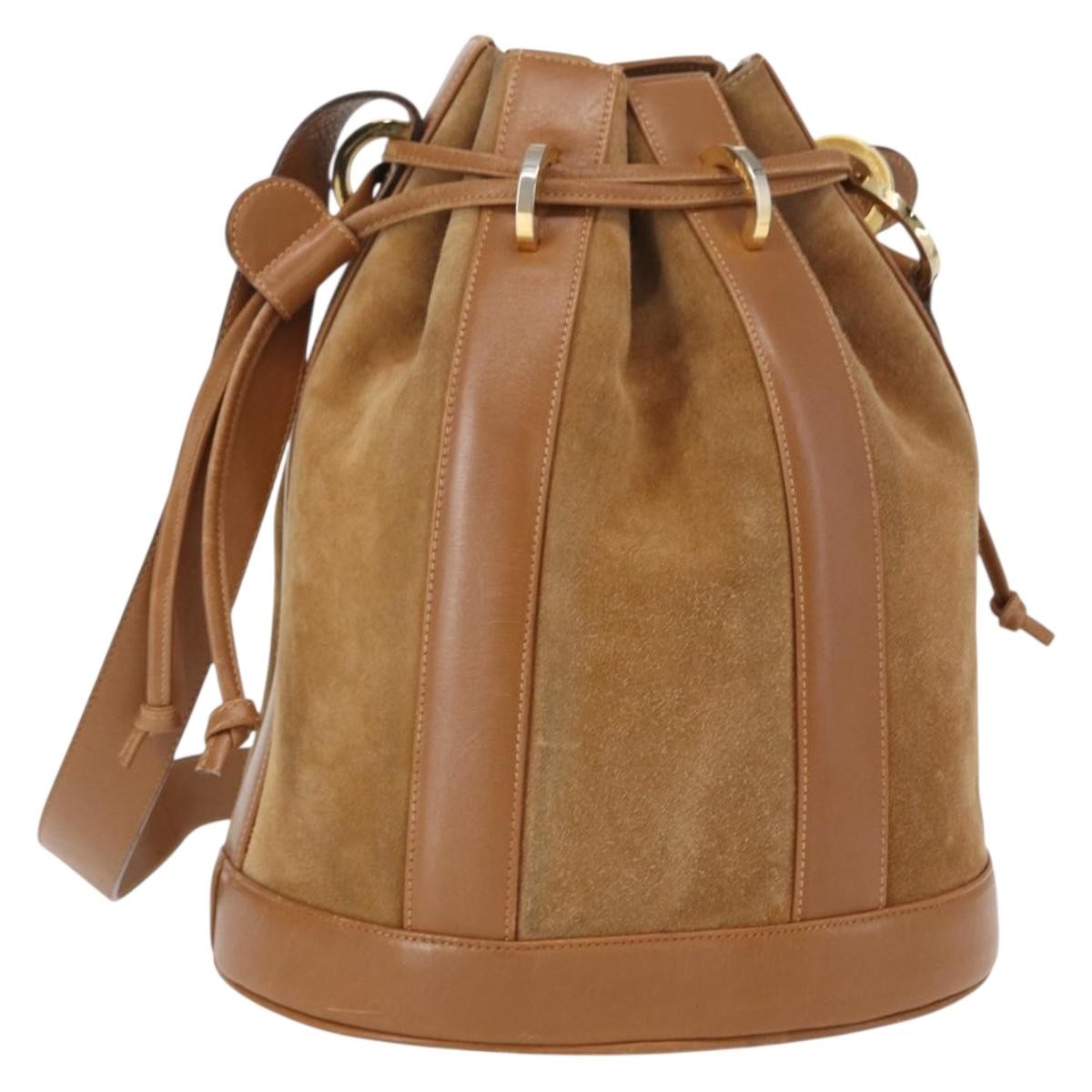 Salvatore Ferragamo Vintage Shoulder Bag Leather Beige Suede Shoulder Bag Bag (Pre-Owned)