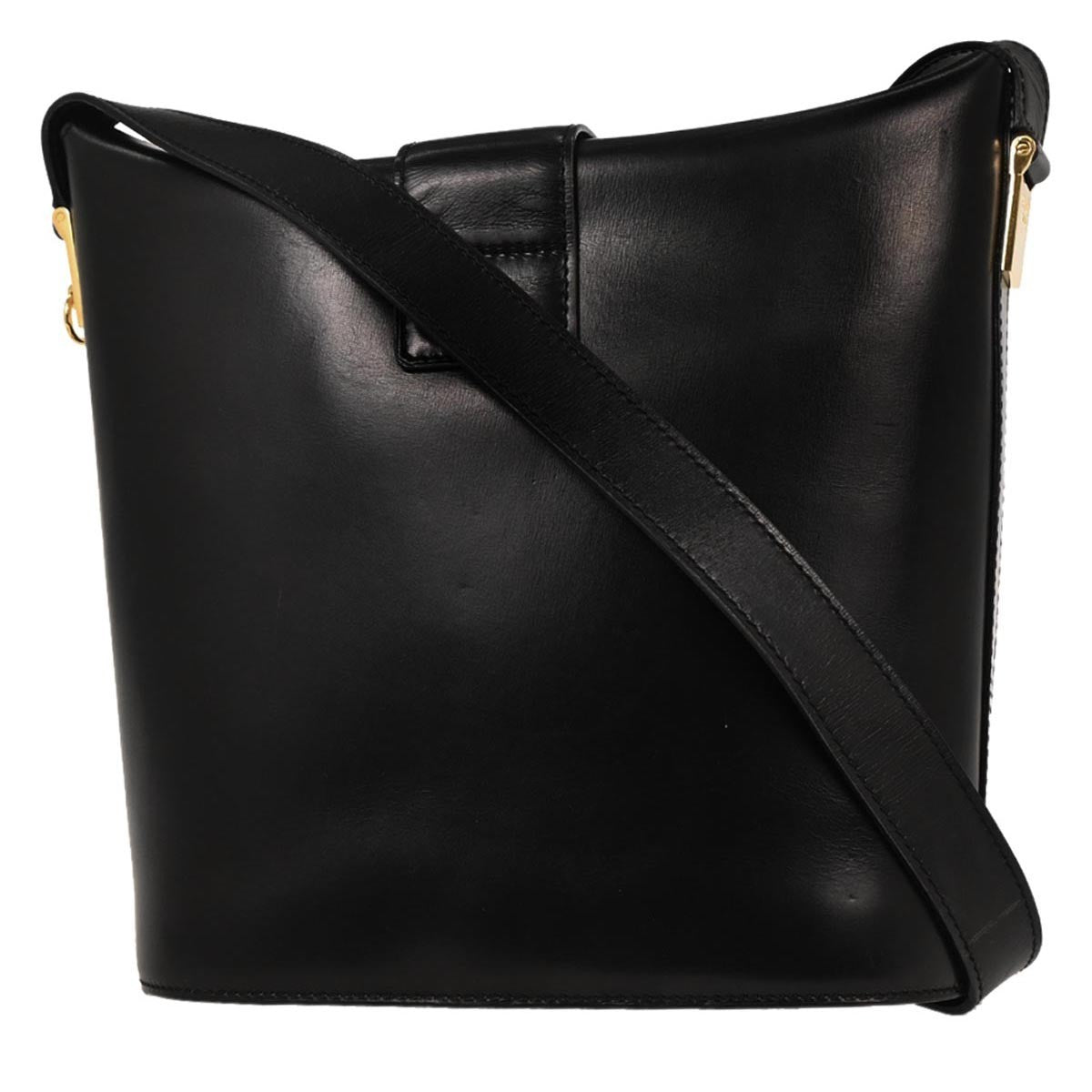 Celine Vintage Shoulder Bag Leather Black Leather Shoulder Bag Bag (Pre-Owned)