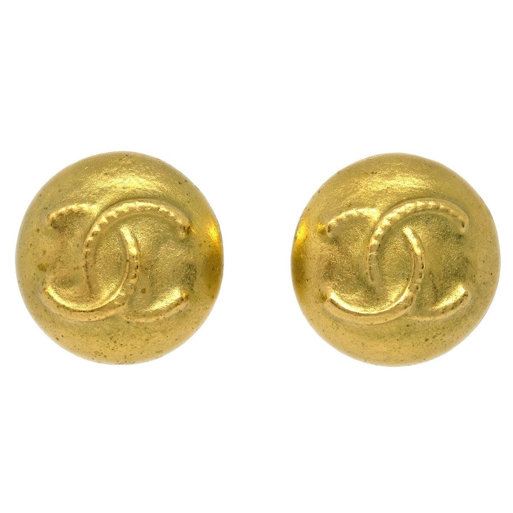 Chanel Vintage Cc Round Clip-On Earrings Metal Gold Gold_Plated Earrings Jewelry (Pre-Owned)