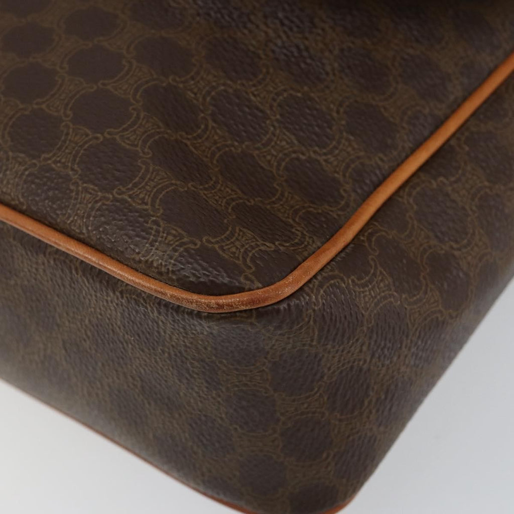 Celine Vintage Macadam Circle Logo Shoulder Bag Canvas And Leather Brown Canvas Shoulder Bag Bag (Pre-Owned)