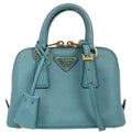 Prada Promenade Bag Saffiano Leather Blue Leather Handbag (Pre-Owned)