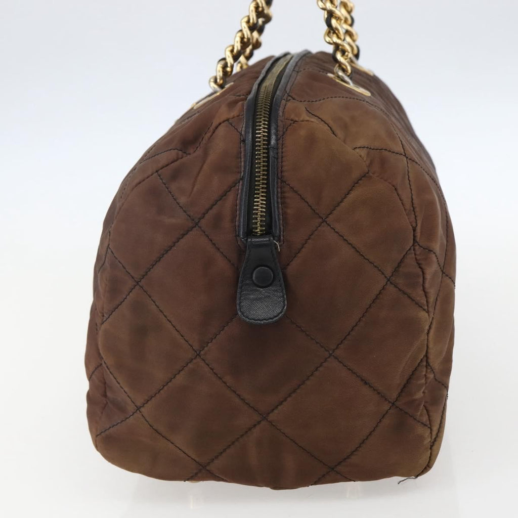 Prada Vintage Chain Handbag Tessuto Brown Nylon Handbag (Pre-Owned)