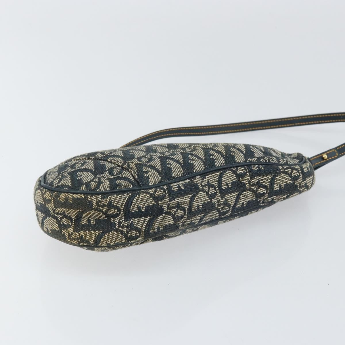 Christian Dior Vintage Saddle Bag Diorissimo Canvas Navy Canvas Clutche & Pouche Bag (Pre-Owned)