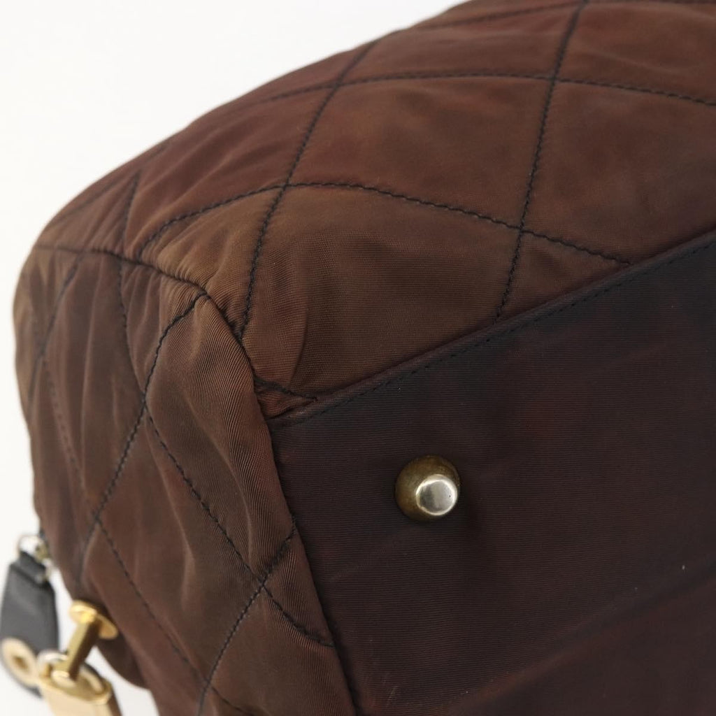 Prada Vintage Chain Handbag Tessuto Brown Nylon Handbag (Pre-Owned)
