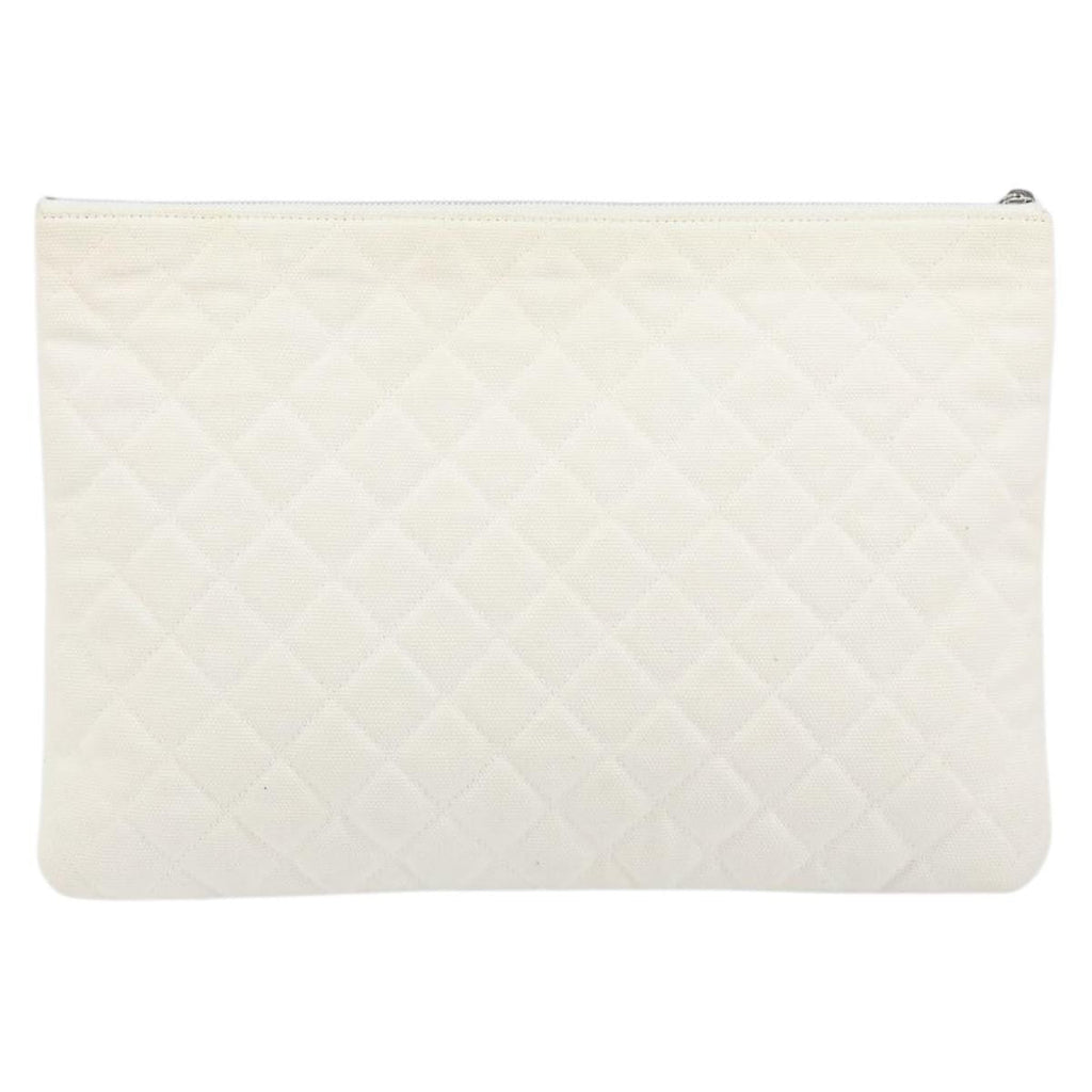 Chanel Coco Cuba Pouch Printed Quilted Canvas White Canvas Clutche & Pouche Bag (Pre-Owned)