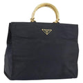 Prada Metal Handles Tote Tessuto Black Nylon Tote Bag Bag (Pre-Owned)