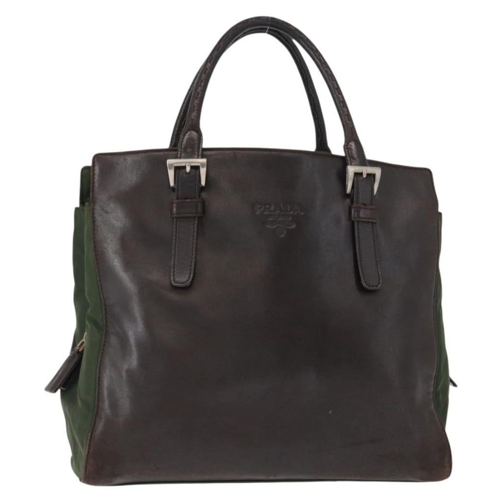 Prada Vintage Tote Tessuto With Leather Brown Nylon Tote Bag Bag (Pre-Owned)