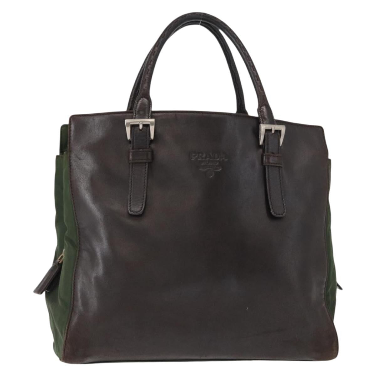 Prada Vintage Tote Tessuto With Leather Brown Nylon Tote Bag Bag (Pre-Owned)