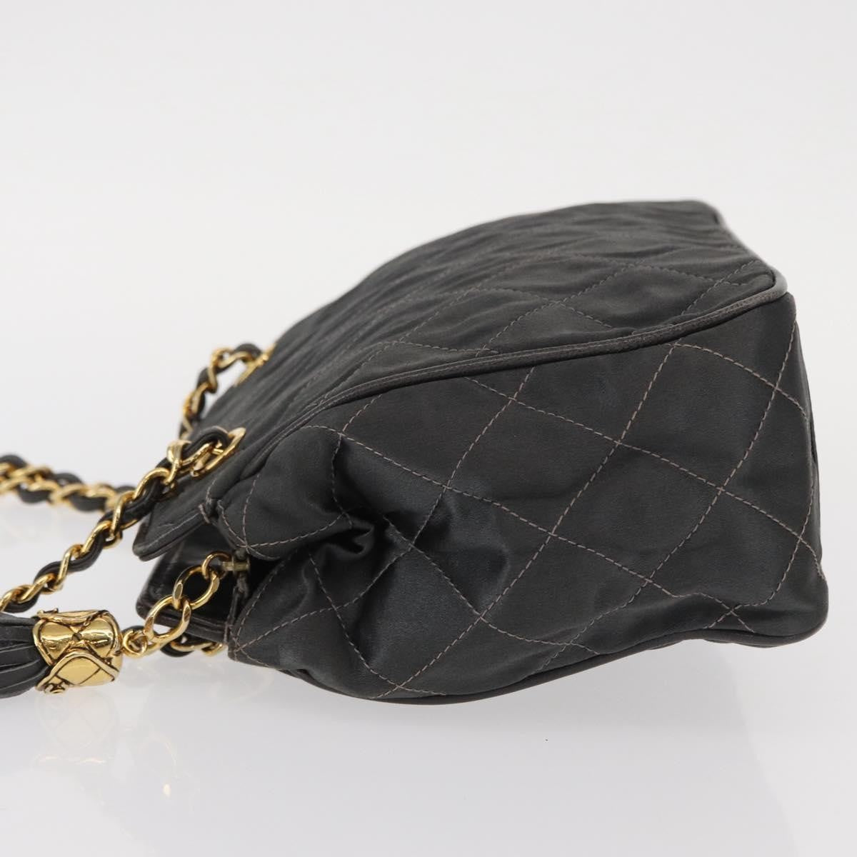 Chanel Vintage Chain Shoulder Bag Quilted Satin Gray Satin Shoulder Bag Bag (Pre-Owned)