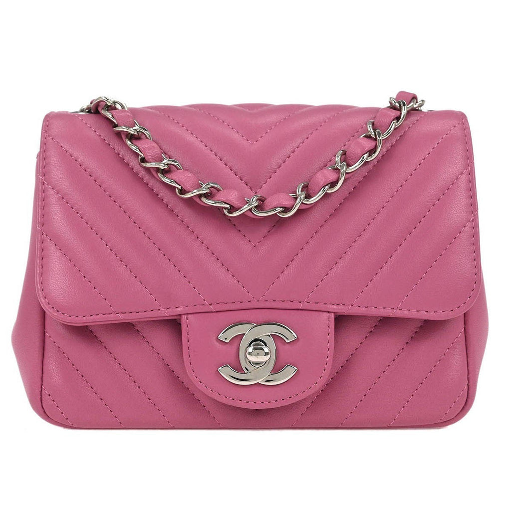 Chanel Square Classic Single Flap Bag Chevron Lambskin Pink Leather Shoulder Bag Bag (Pre-Owned)