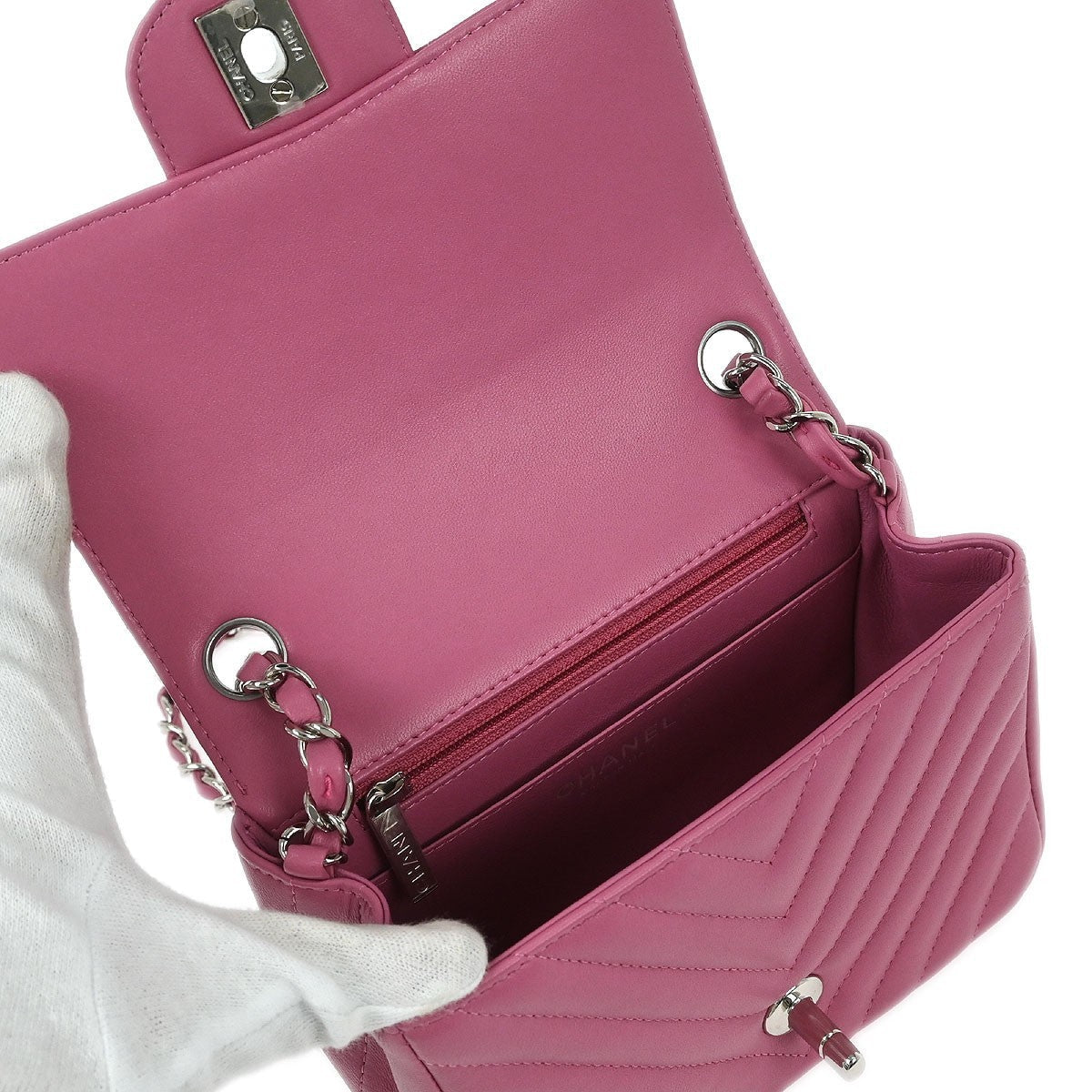 Chanel Square Classic Single Flap Bag Chevron Lambskin Pink Leather Shoulder Bag Bag (Pre-Owned)
